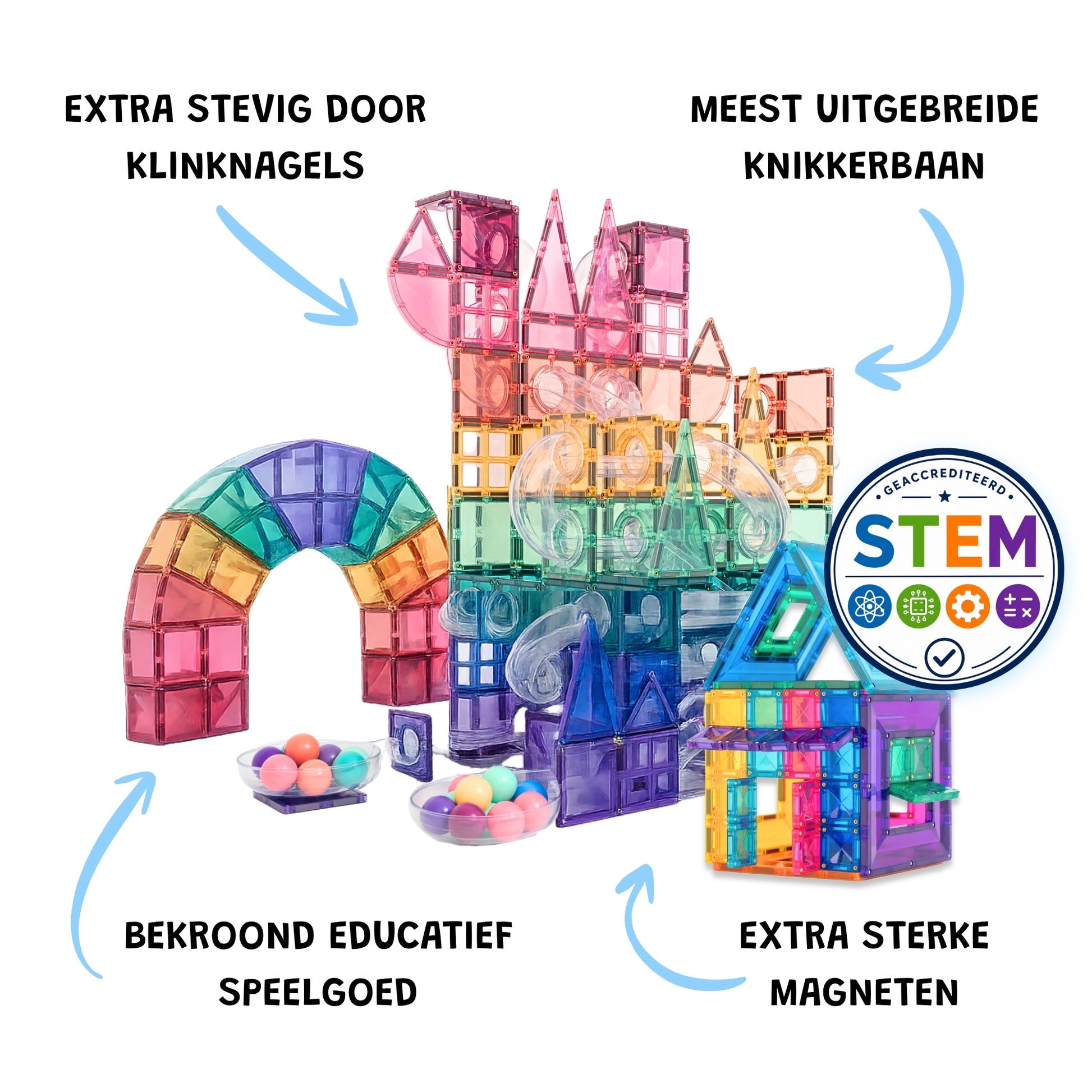 Connetix magnetische tegels - educatief speelgoed met STEM-logo, knikkerbaan en sterke magneten voor kids