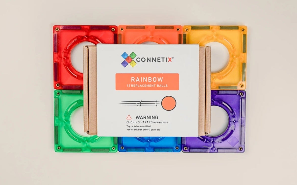 Connetix magnetische tegels knikkerbaan met Rainbow Ball Pack verpakking bovenaanzicht
