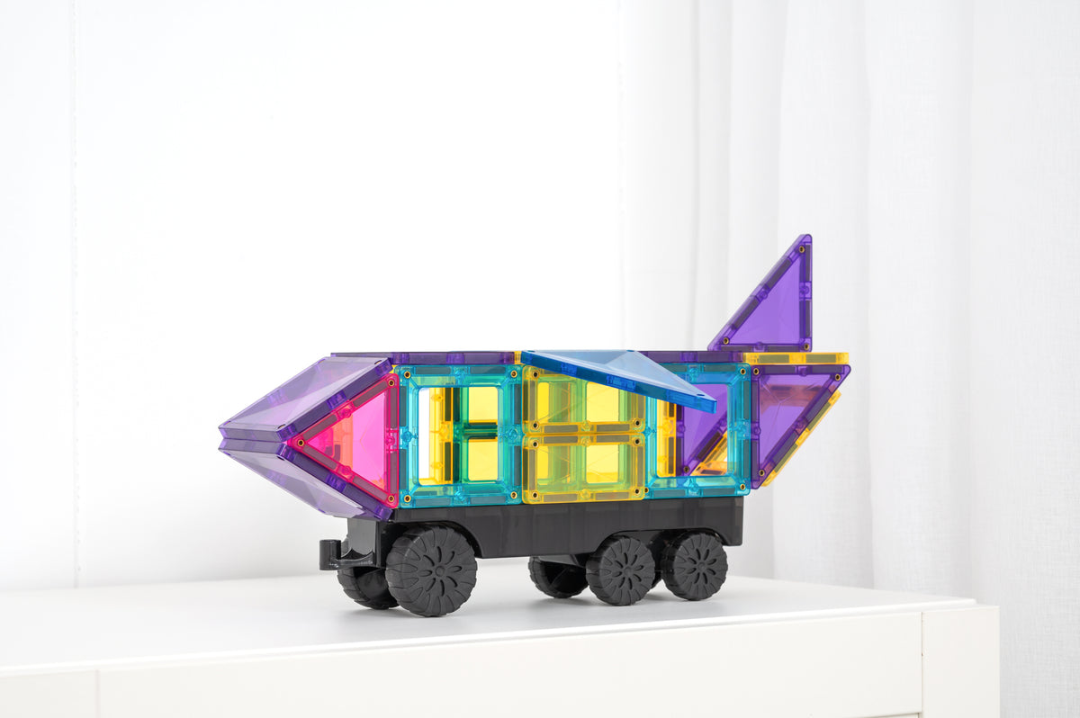 Connetix magnetische tegels raket-vrachtwagen met regenboogkleuren - creatieve opbouw zijaanzicht wit
