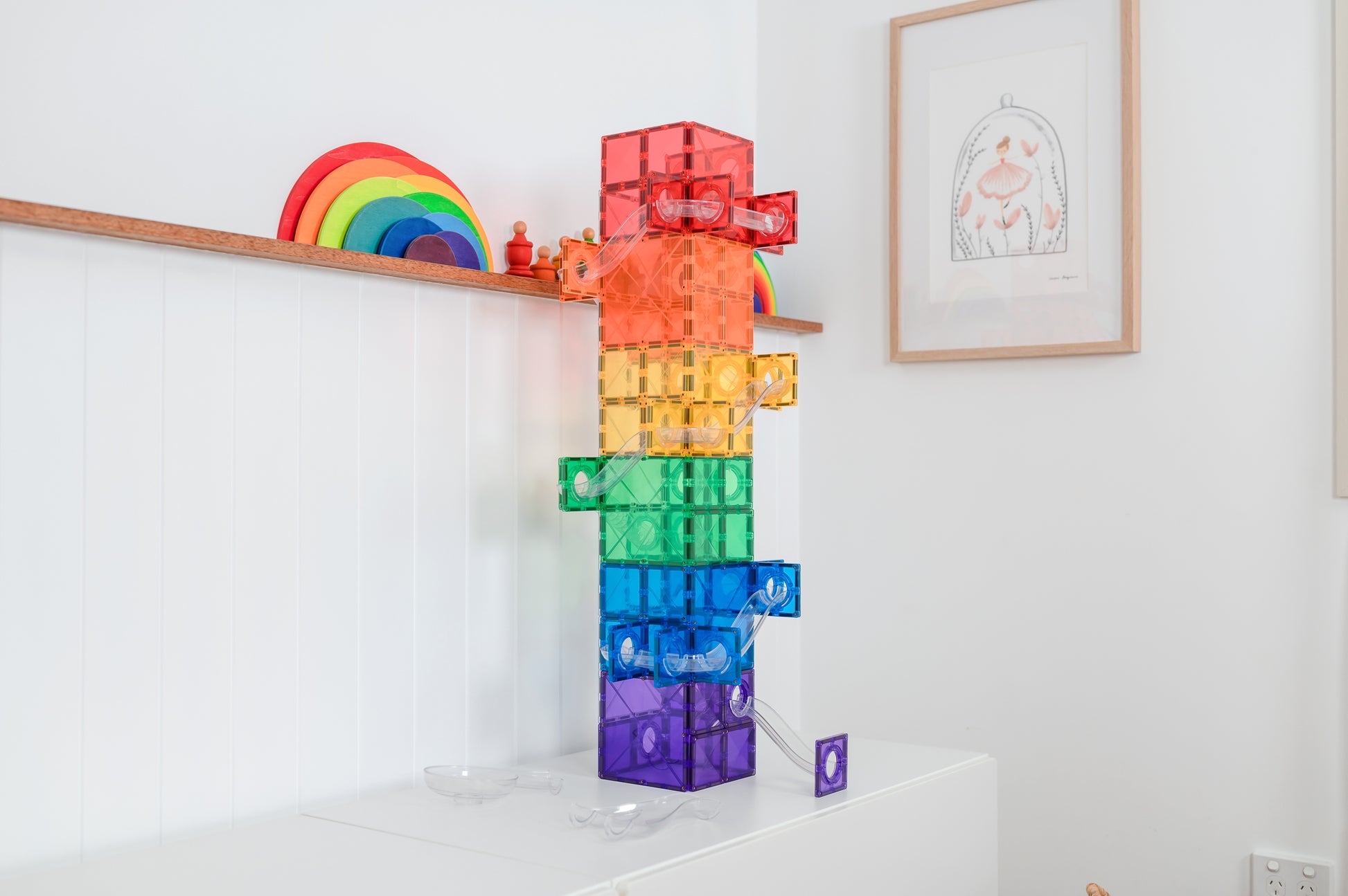 Connetix magnetische tegels verticale ball run constructie met regenboog magneet speelgoed