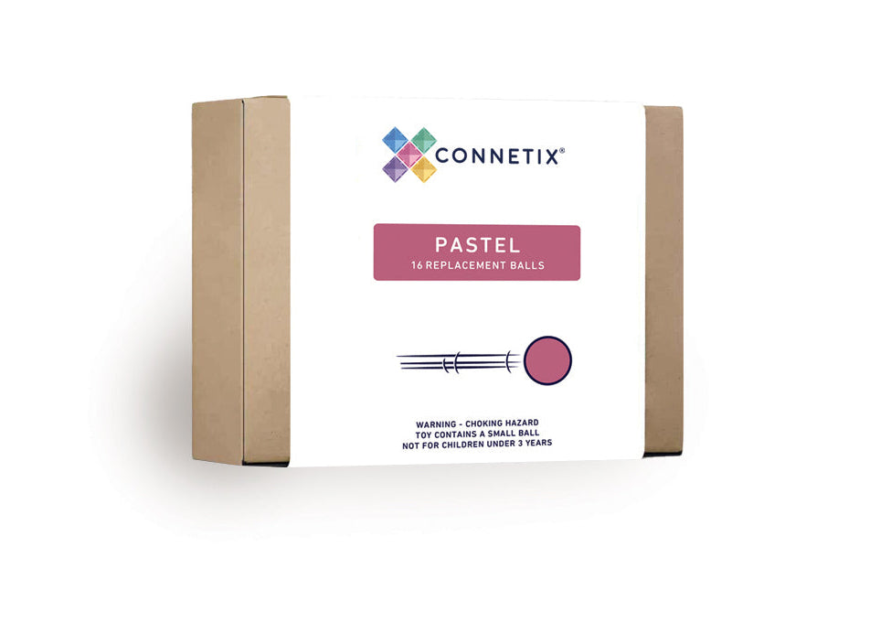 Connetix Pastel Ball Pack 16 voorkant verpakking met houten knikkers voor magnetische knikkerbaan