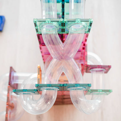 Kruisende buizen van Connetix Pastel Ball Run Expansion Pack 80pc magnetische bouwstenen knikkerbaan