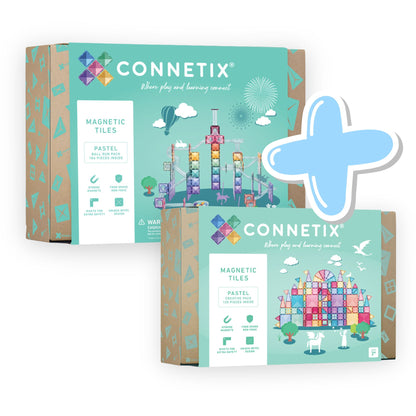 Connetix Pastel Ball Run bundel verpakking voorkant met magnetische tegels knikkerbaan en creative pack