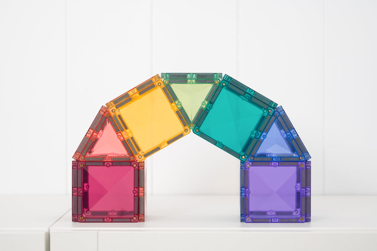 Connetix Pastel magneet tegels regenboogboog gekleurde vierkanten driehoeken speelgoed constructie