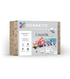 Connetix Pastel Transport Pack voorkant verpakking met 50 magnetische tegels en trein illustratie