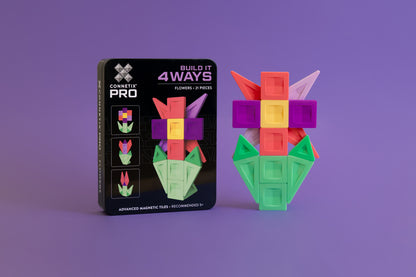 Connetix PRO magnetische bloem met gekleurde vierkante en driehoekige tegels, speelgoed met magneten