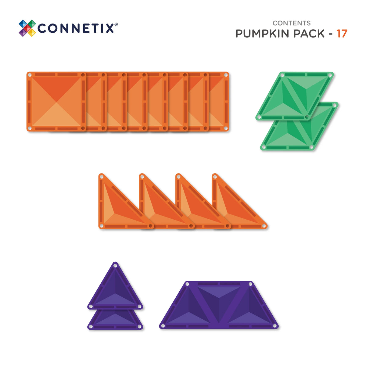 Connetix Pumpkin Pack inhoud achterzijde verpakking 17 stuks speelgoed met magneten overzicht