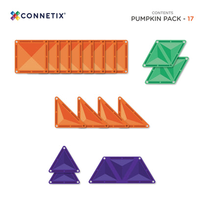 Connetix Pumpkin Pack inhoud achterzijde verpakking 17 stuks speelgoed met magneten overzicht