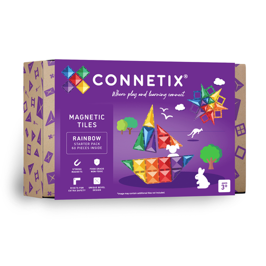 Verpakking Connetix Rainbow Starter Pack 60pc – magnetisch speelgoed met sterke magneten, vanaf 3 jaar