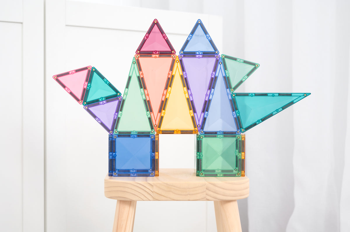 Connetix Pastel Starter Pack 56 ster gebouwd magnetische tegels houten plank pastelkleuren