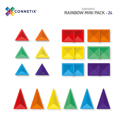 Connetix magnetische tegels inhoud Rainbow Mini Pack 24 stuks driehoeken en vierkanten
