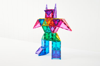Connetix Bright Creative Pack 104 robot figuur gemaakt van kleurrijke magnetische tiles