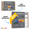 Connetix Transport Bright Pack 50 magnetische tegels - voorkant nieuwe verpakking met kleurrijke trein