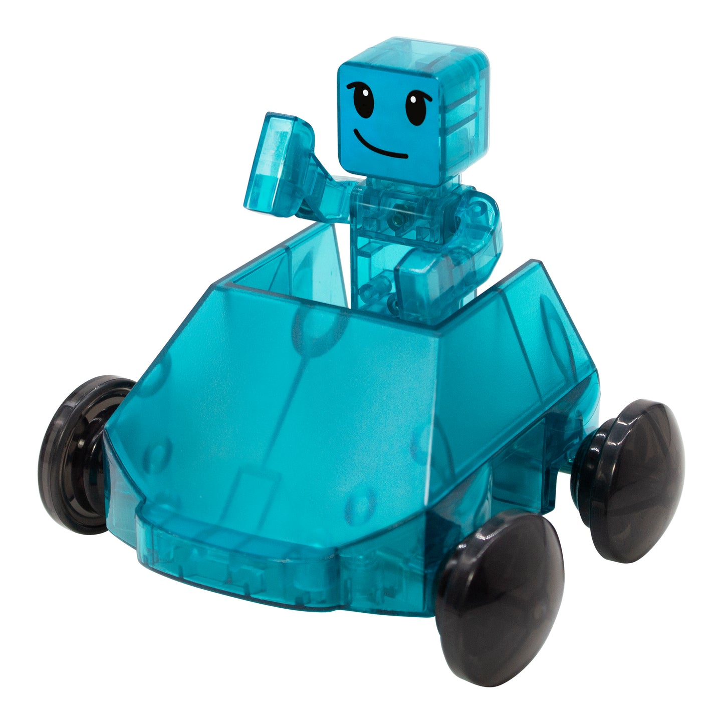Magnetic magna tiles dashers blauw autootje met zwaaien figuurtje magnetisch speelgoed perspectief
