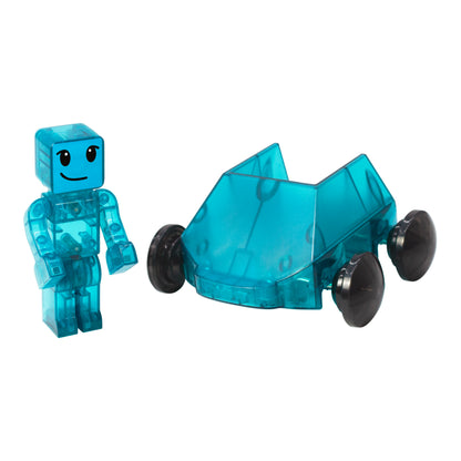 Magnetic magna tiles dashers blauw transparant autootje met figuurtje magnetisch speelgoed detail
