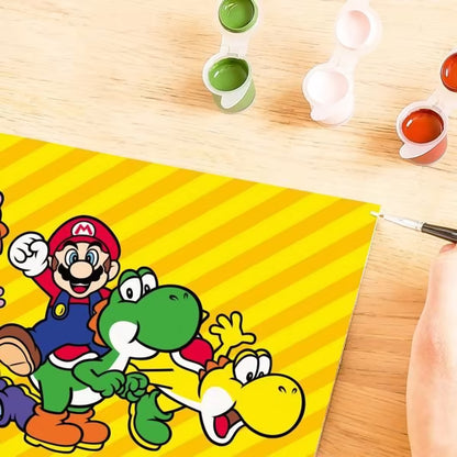 Detailfoto van Super Mario schilderdoek van Ravensburger CreArt met verf en kwast, creatief knutsel idee voor kinderen.