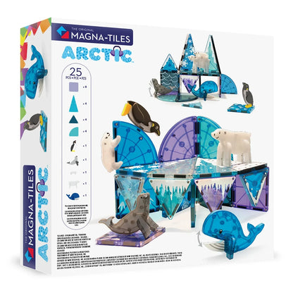 Achterzijde doos met magnetic Magna Tiles Arctic Animals, 25 magnetische bouwtegels met poolbeer, walvis, zeehond en pinguin.