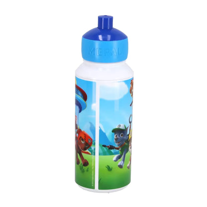 Drinkfles kind met PAW Patrol print, zijaanzicht toont vrolijk design en veilig dopje geschikt voor peuters en kinderen.