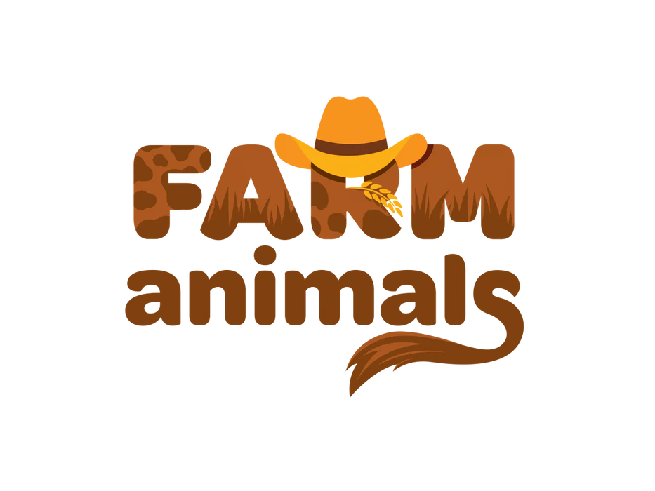 Farm Animals logo met cowboyhoed en bruine letters op witte achtergrond voor Magna-Tiles