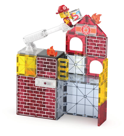 Magnetic magna tiles Fire Station brandweerkazerne met 20 magnetische tegels, gele ladder en brandweerman