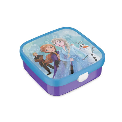 Kindvriendelijke Frozen broodtrommel van Mepal in paars en blauw, ideale lunchbox voor kinderen op school.