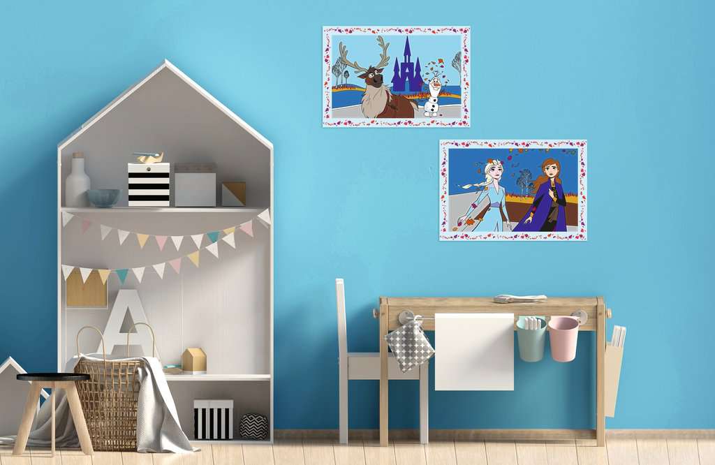 Twee Frozen CreArt schilderijen met Olaf en Anna als kinderkamer wanddecoratie, leuke dingen om te knutselen