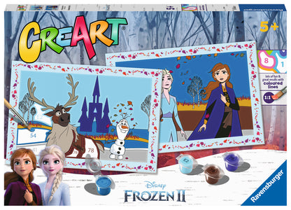 Frozen CreArt verpakking voorkant met Disney personages, knutselen met kinderen vanaf 5 jaar, Ravensburger