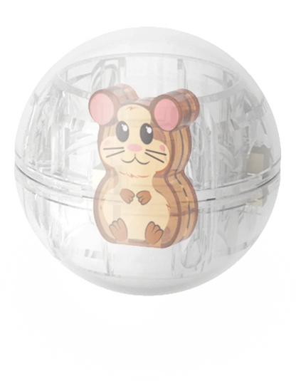 Gesloten transparante Hamster Ball met schattig hamster erin, onderdeel van magneet speelgoed.