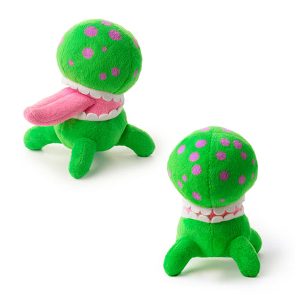 Hey Clay alien knuffel Burger duo-weergave: voor- en zijaanzicht van groen monster kraamcadeau