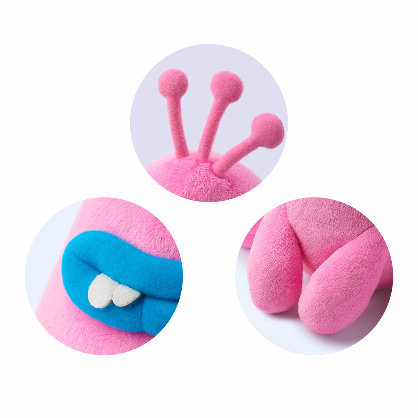 Hey Clay alien knuffel Terry detail foto zachte voelsprieten blauw monddetail en roze pootjes