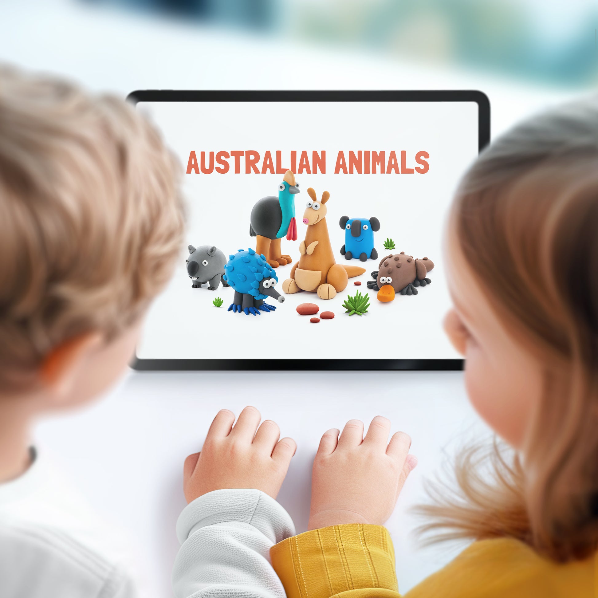 Hey Clay Australian Animals app op tablet toont klei ideeën voor het maken van Australische Dieren