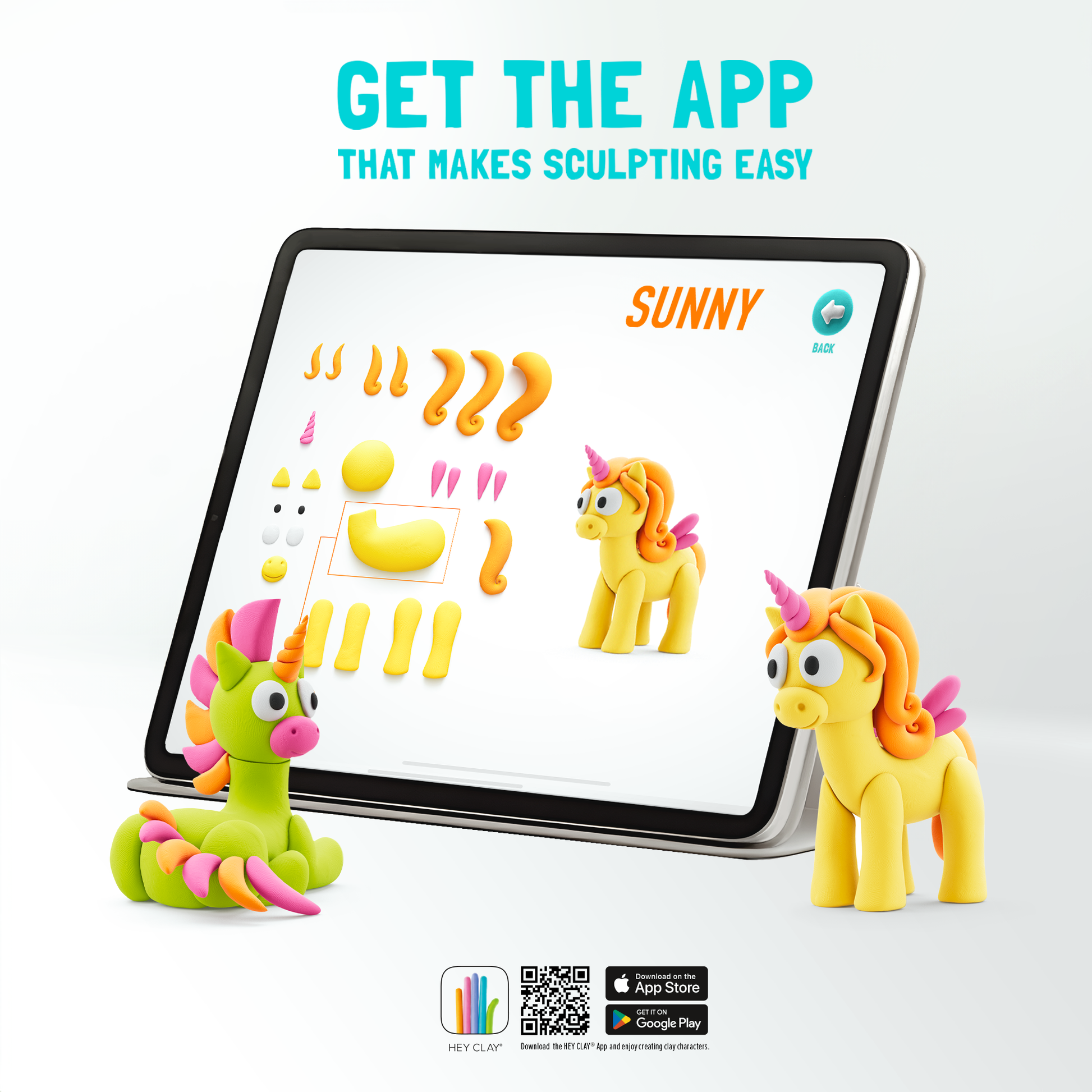 Hey Clay app met eenhoorn Sunny stap-voor-stap sculpteer instructies voor boetseerklei ideeën