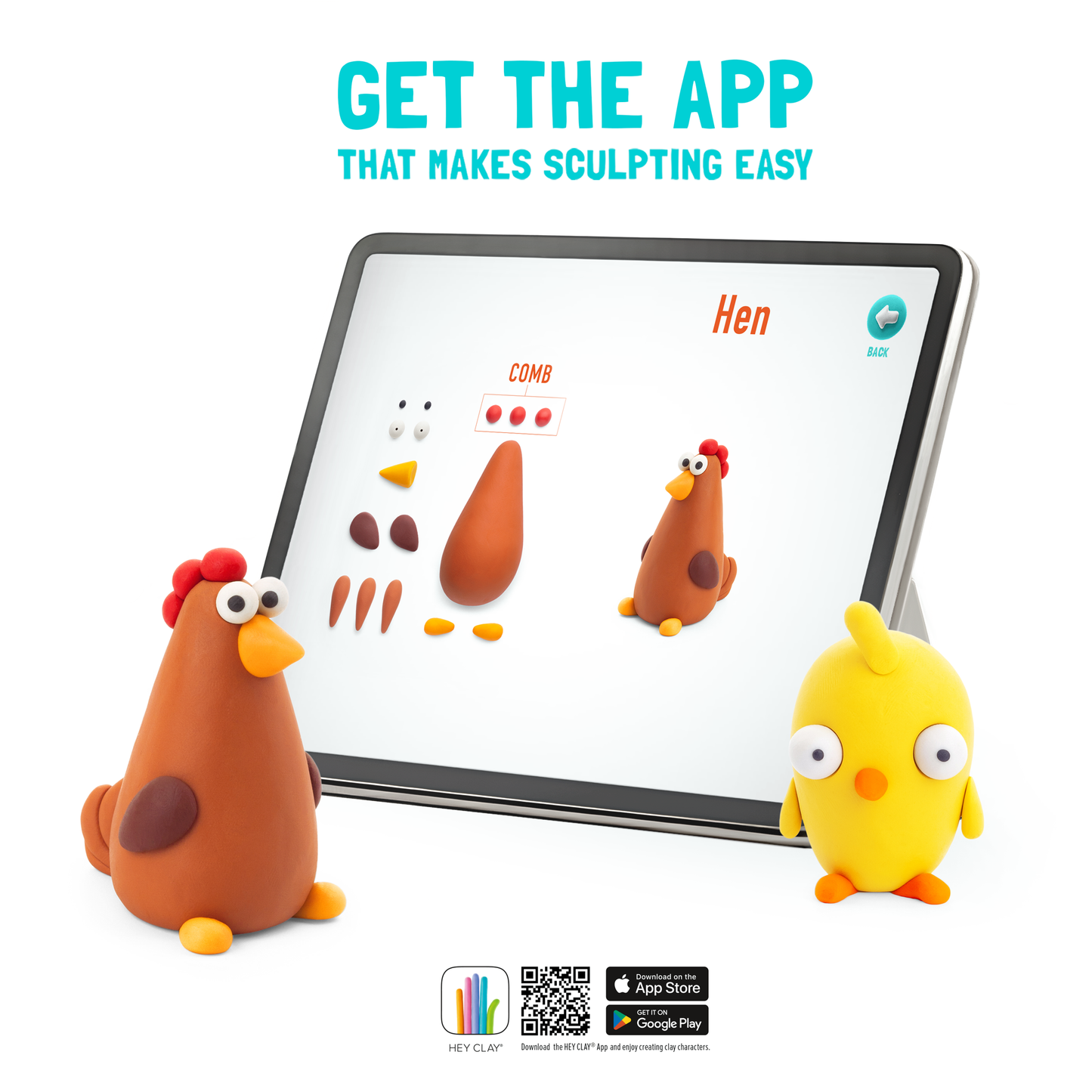 Hey Clay app instructies voor kip maken met boetseerklei stap-voor-stap klei ideeën tutorial