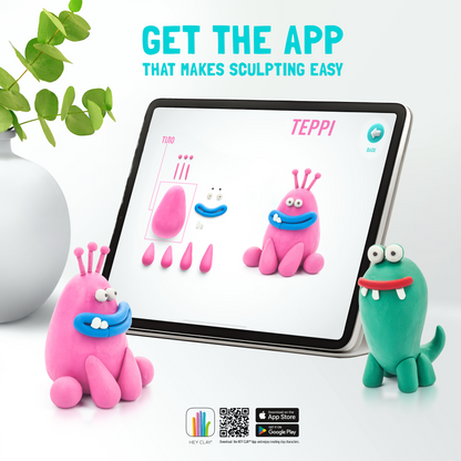 Hey Clay app demonstratie voor monsters knutselen met Terry op tablet, interactieve klei ideeën voor kinderen