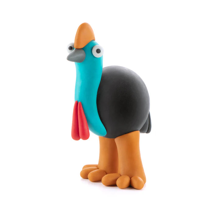 Zwart-blauwe kasuaris van Hey Clay boetseerklei uit de Australian Animals set, kleurrijk & educatief speelgoed voor kinderen.
