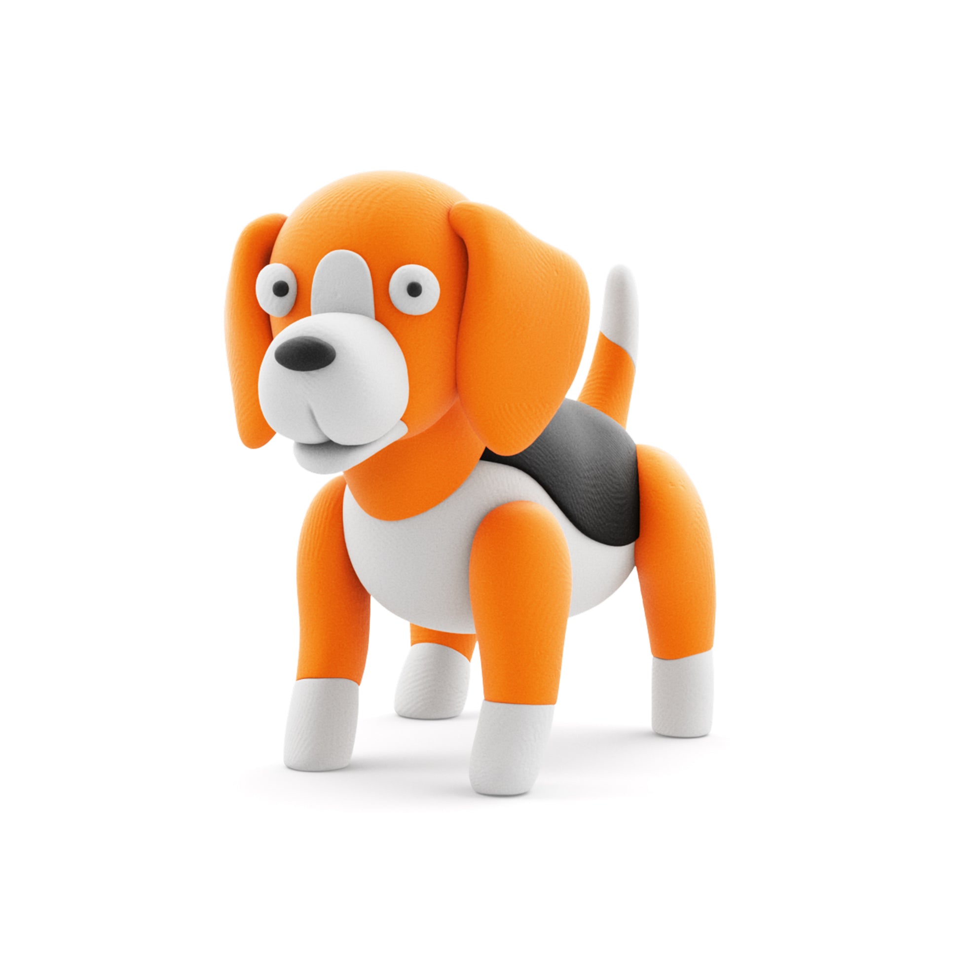 Hey Clay beagle hond van boetseerklei in oranje, wit en grijs, detailfoto creatief speelgoed