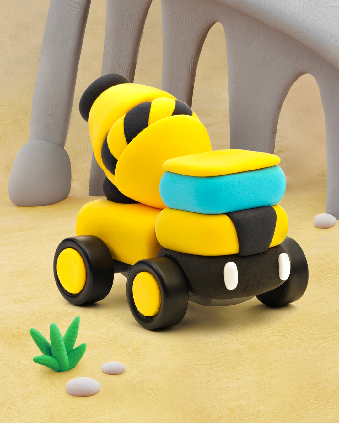 Hey Clay betonmixer boetseerklei close-up - geel-zwart Construction Vehicles speelgoed detail foto