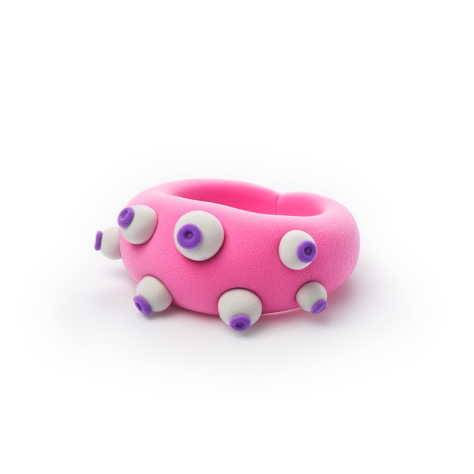 Hey Clay Bijou Octo-Eye Alien Ring in roze met paarse ogen rondom, speelgoed boetseerklei ring.
