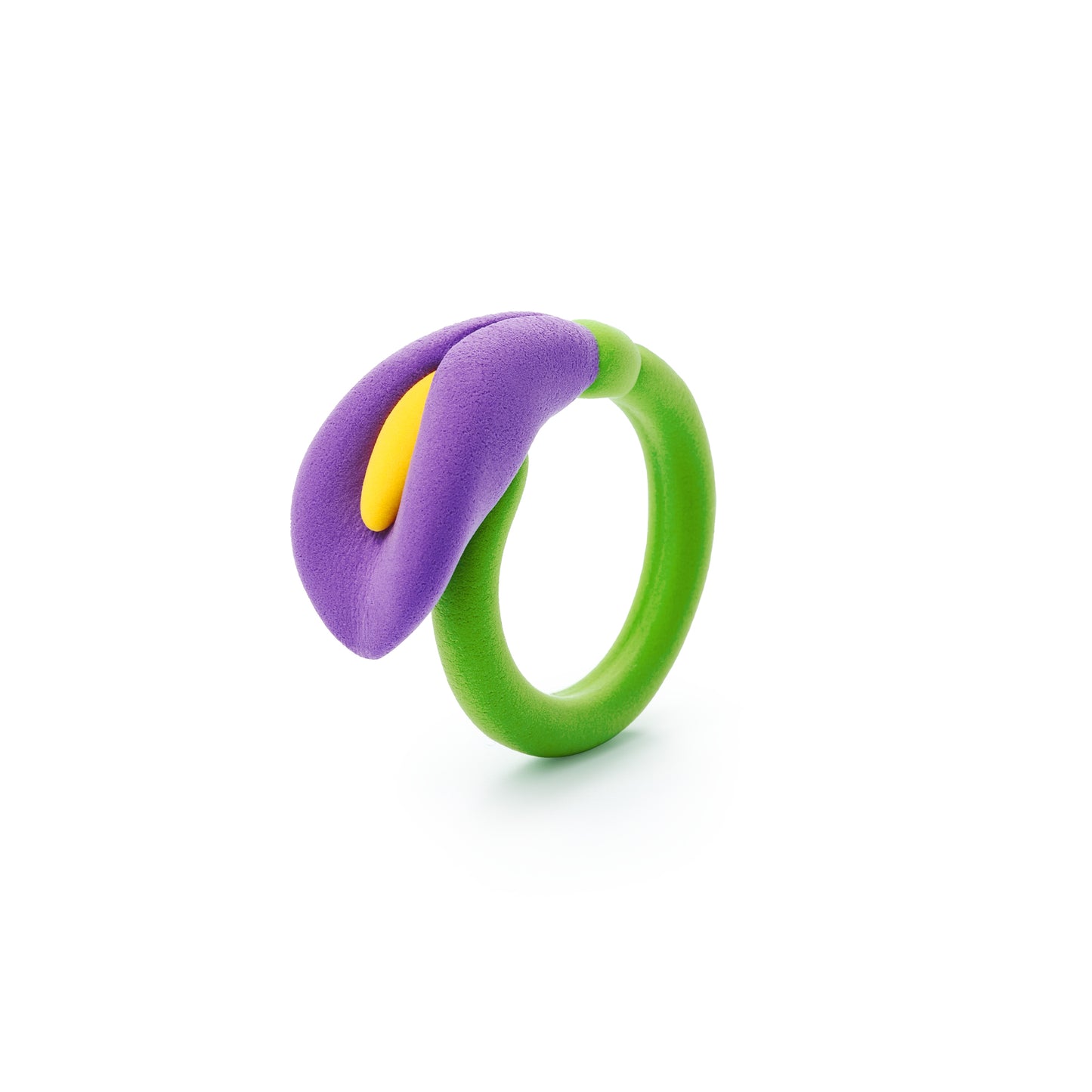 Hey Clay Bijou Rings Flower calla lily ring: groene band met paarse kelk en geel accent van boetseerklei.