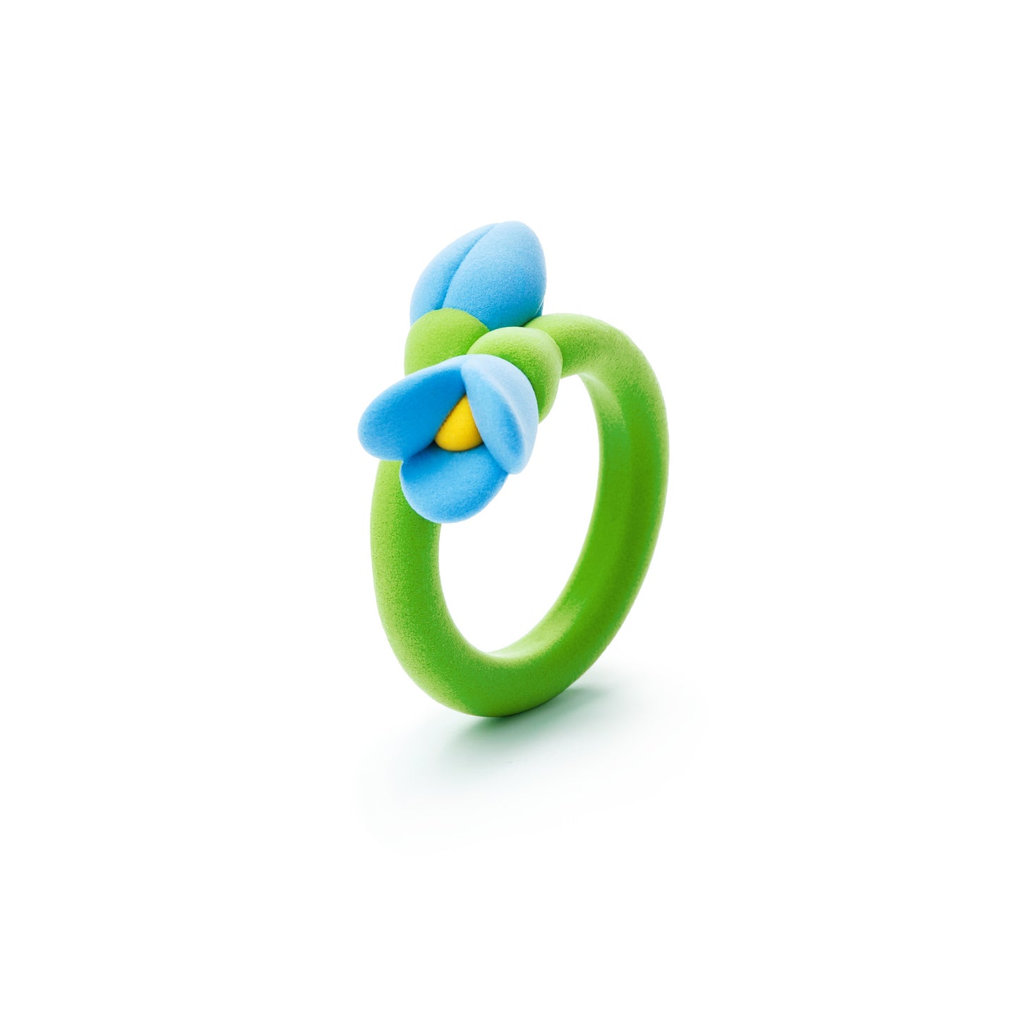Hey Clay Bijou Rings Flower sneeuwklokje ring: groene band met blauwe bloem, handgemaakt van boetseerklei.