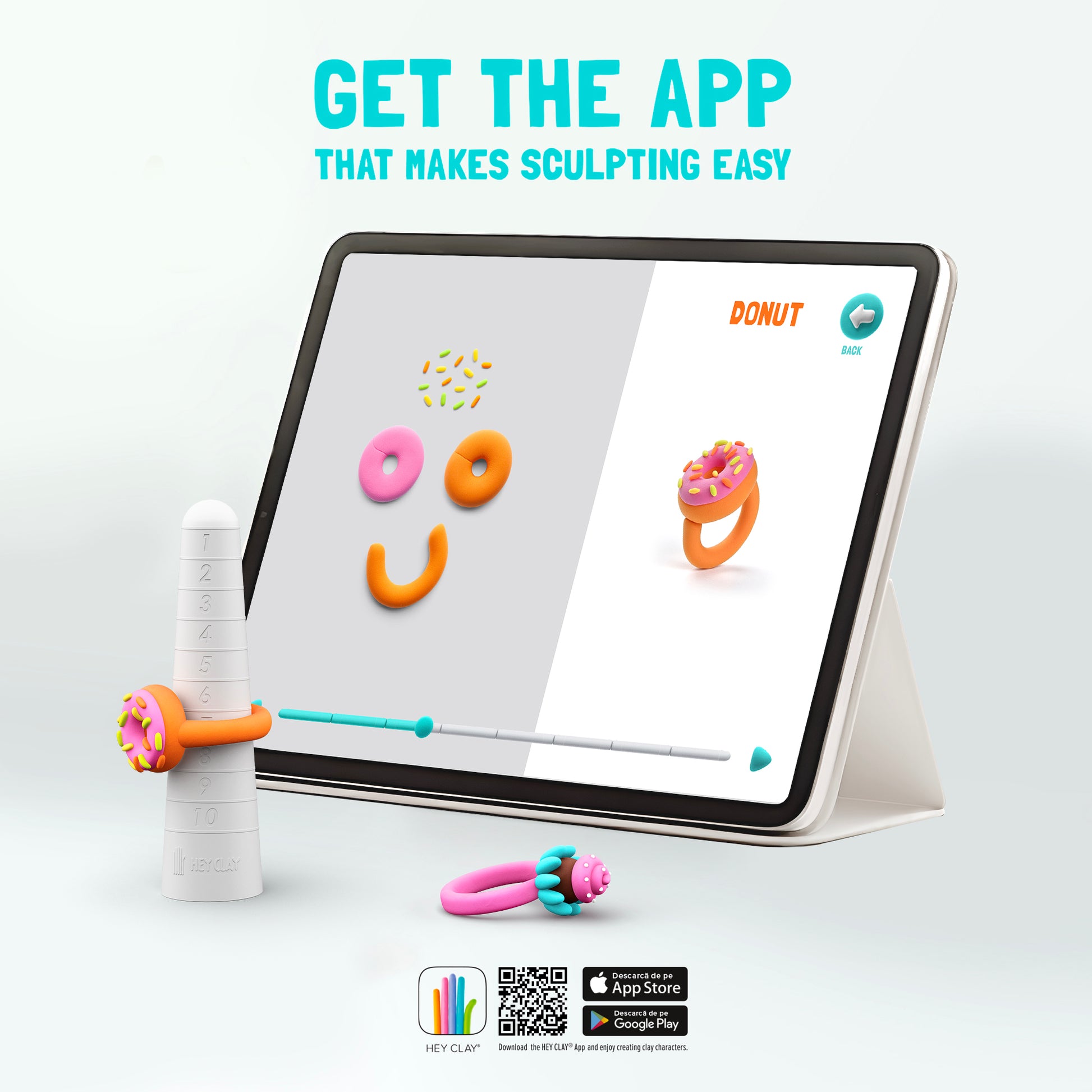 Hey Clay app met stapsgewijze donut-instructie voor Bijou Rings Snoepjes – ringkegel en kleiringen