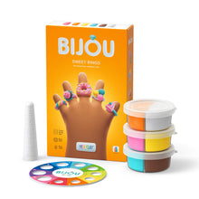 Hey Clay Bijou Rings Snoepjes verpakking met 3 potjes boetseerklei, ringmaat meten en ringkegel