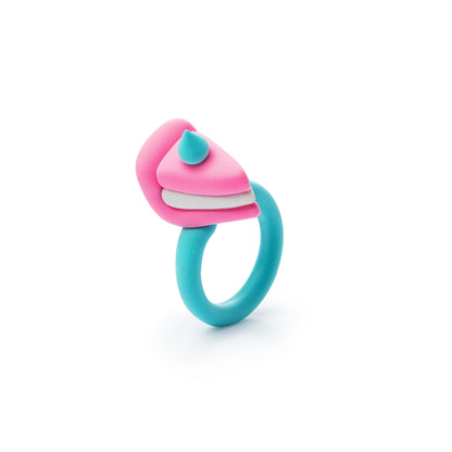 Hey Clay Bijou Rings Snoepjes taartpuntring in roze en turquoise – creatief kleien voor kinderen