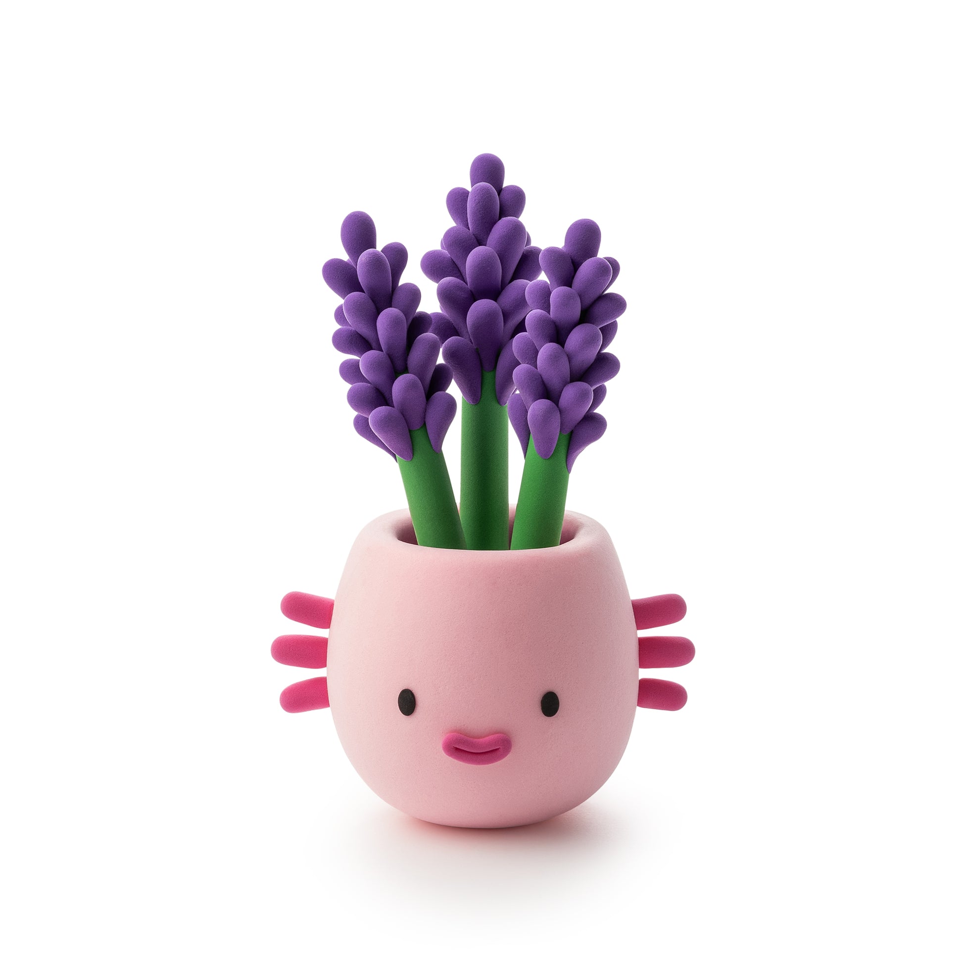 Hey Clay bloeiende siersalvia paarse bloemen in roze plantenpotje, kleien volwassenen voorbeeld