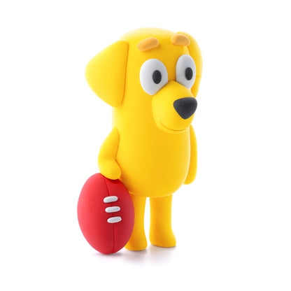 Hey Clay Bluey & Friends geboetseerde gele labrador detailfoto met rode bal, kleurrijk kleien speelgoed