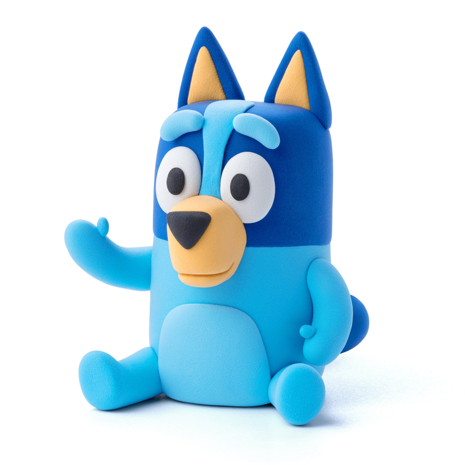 Hey Clay Bluey & Friends geboetseerde Bluey zittend detailfoto, blauw karakter speelgoed van klei