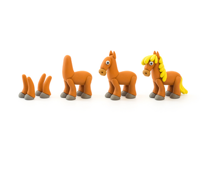 Hey Clay stappenplan paard kleien in vier stappen, van basis tot volledig boerderijdier
