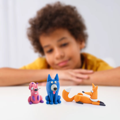 Hey Clay boetseerklei bosdieren: kind maakt wolf, vos en konijn van kleurrijke klei