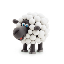 Hey Clay boetseerklei schaap van wit en grijs klei met vrolijke uitdrukking en blauwe ogen