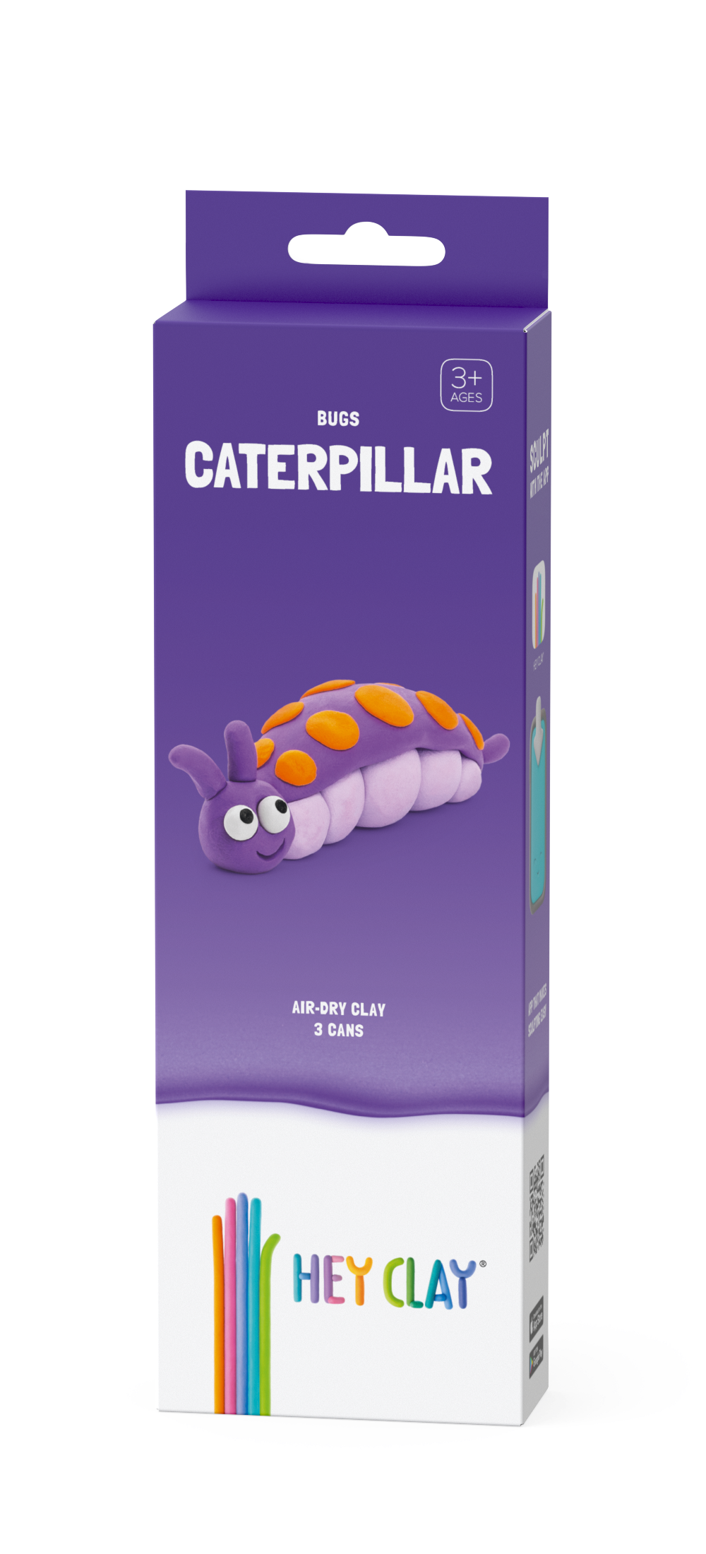 Hey Clay Bugs Caterpillar voorkant verpakking paars met 3 potjes boetseerklei air-dry clay voor kinderen